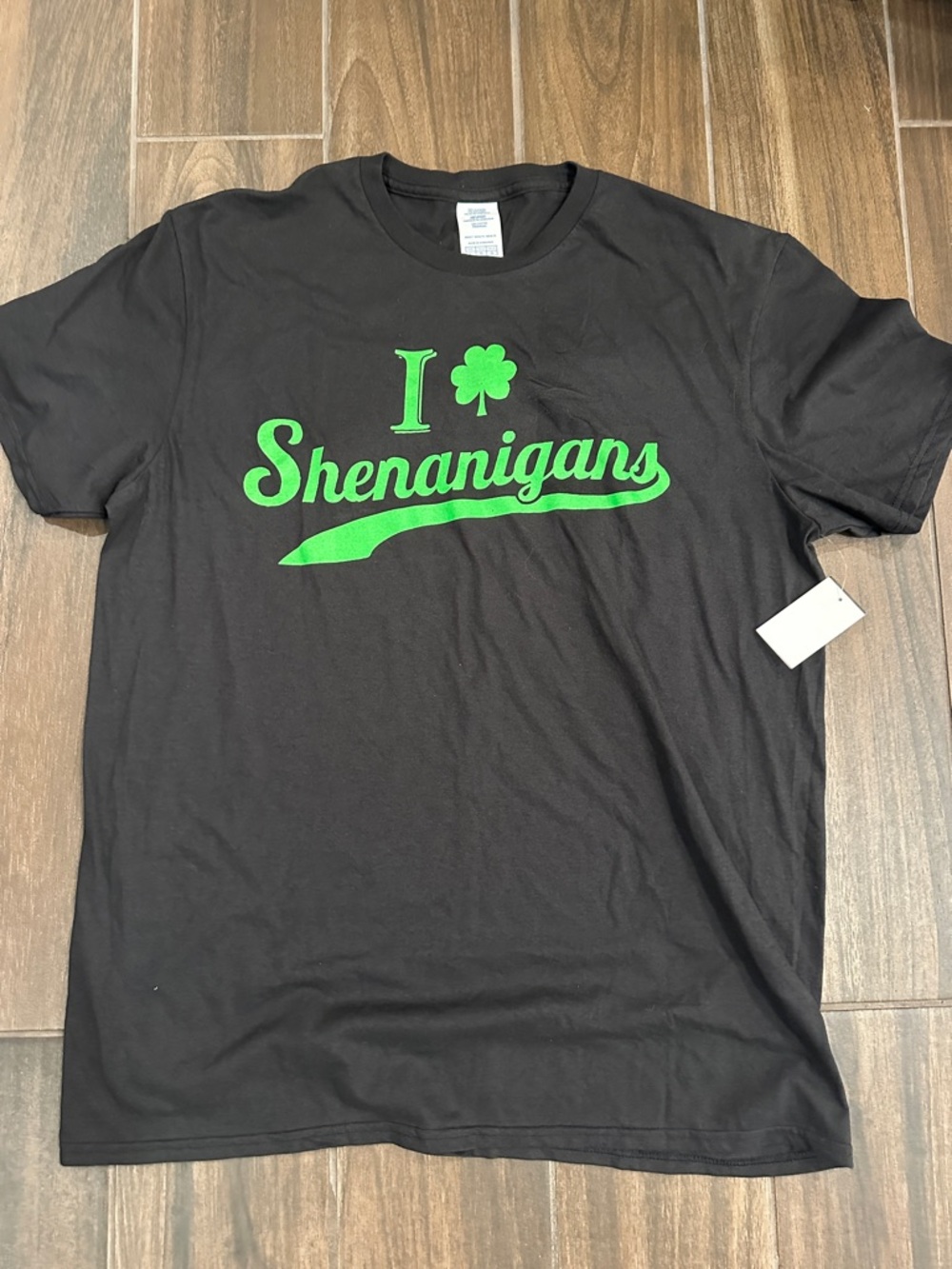 Black "I Shamrock Shenanigans" Graphic T‑Shirt - Green Print L